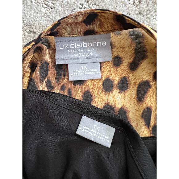 Liz Claiborne 1X Leopard Animal Print TOP Chiffon Tank Lined Cool Mom Blouse NEW - Picture 6 of 8